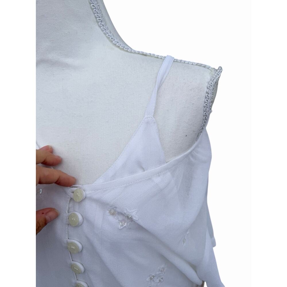 VTG 90s Ivory Sheer Maxi Dress XL Fairycore Bridal Beaded Embroidered Set - Picture 10 of 13